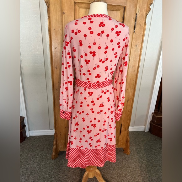 Boden Eva Milkshake Blossom Pink/Red Midi Tea Dress Sz 8 - Picture 3 of 11